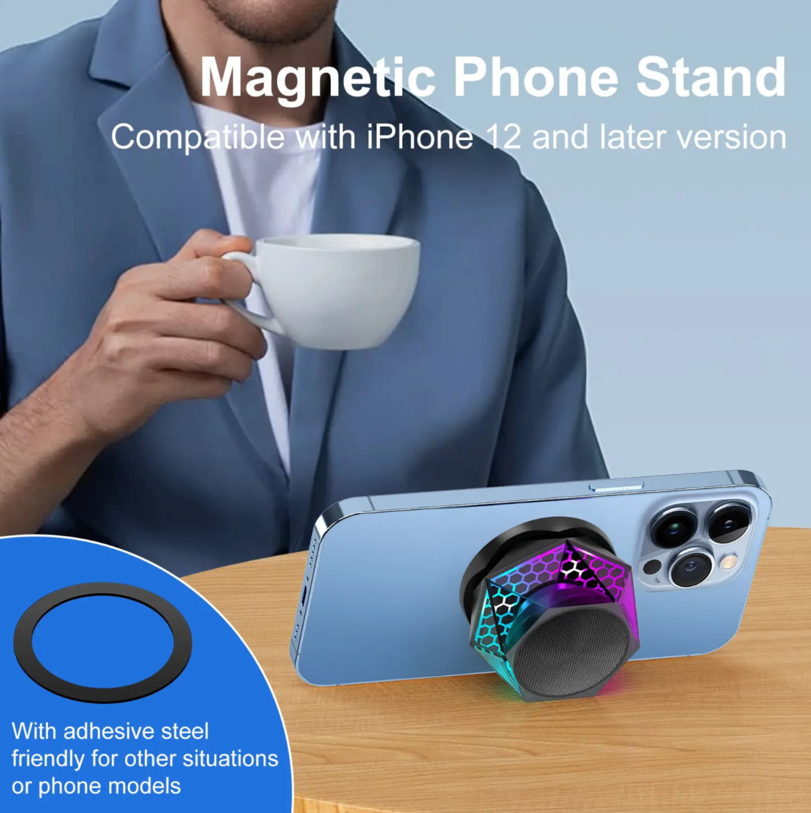 RGB Magnetic Bluetooth Mini Speaker | Wireless Speaker & Phone Holder